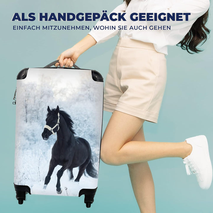 MuchoWow© Koffer Handgepäck Trolley Rollkoffer Kleine Reisekoffer mit 4 Rollen - Pferd - Schnee - Wa
