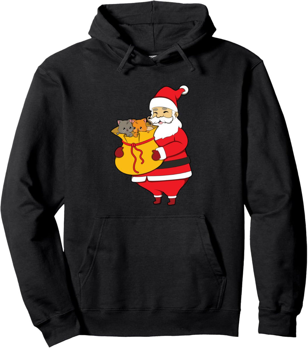 Weihnachtsmann mit Tüte Katze Weihnachten Pullover Hoodie
