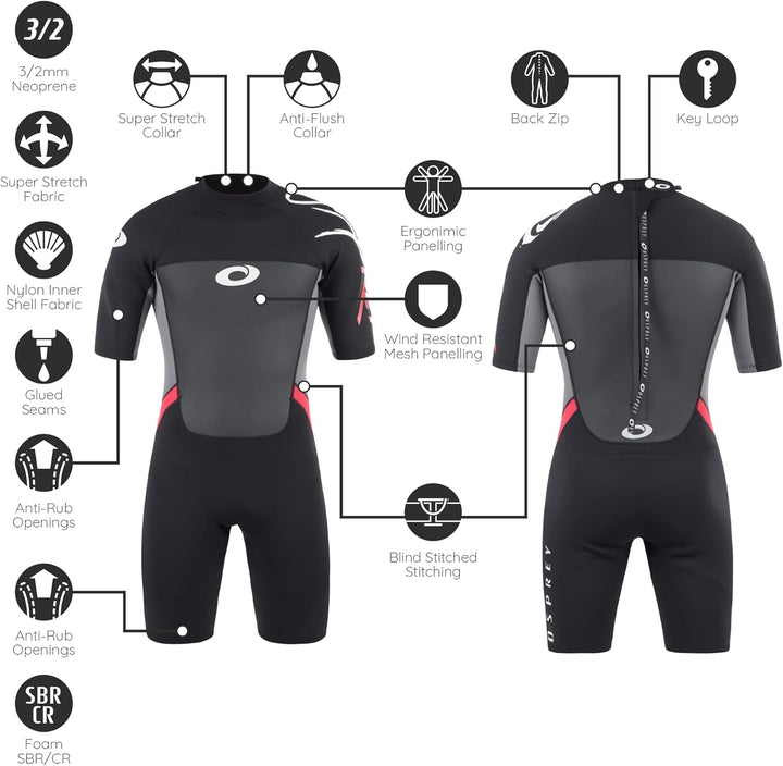 Osprey Herren Origin Shorty 3/2 mm Neoprenanzug Sommer, Herren, Origin Shorty 3/2 mm XXXL rot, XXXL