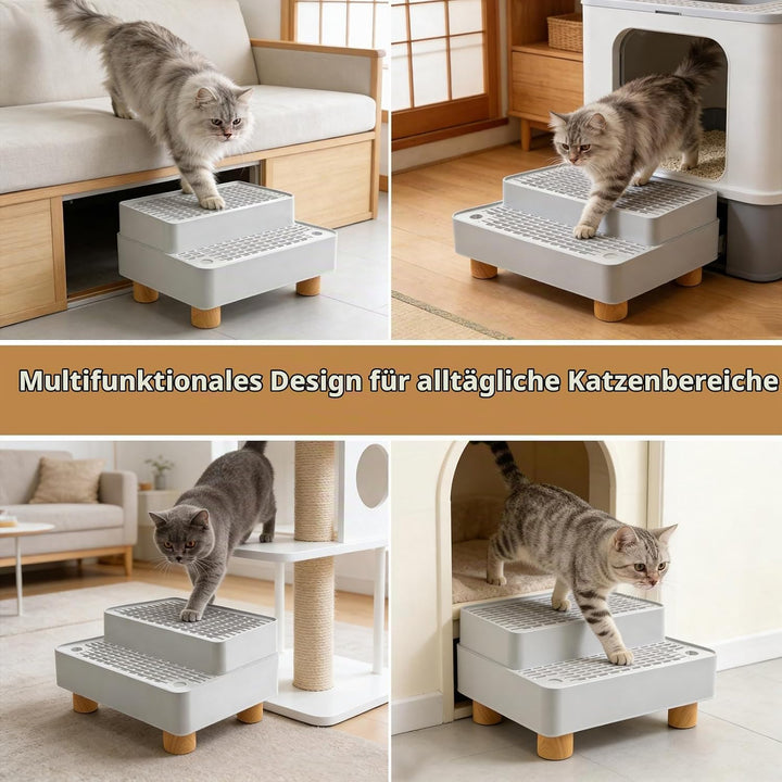 Katzenklo Treppe Doppelstufig: Katzentreppe Für Katzentoilette Mit Filterfunktion, rutschfeste Katze