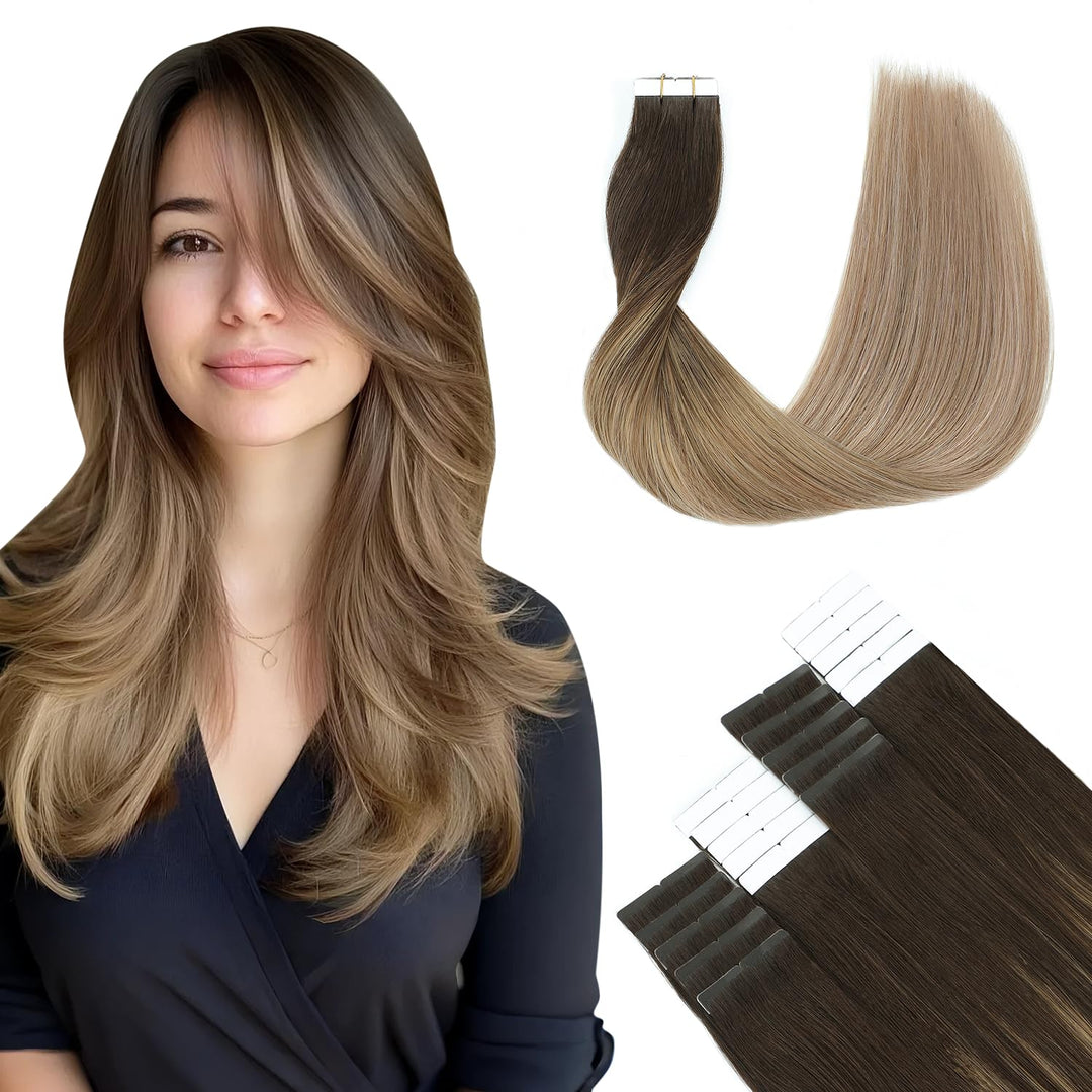 SURNEL Bonding Extensions Echthaar Balayage Braun 55cm Remy Dunkelstes Braun Balayage Mittel Braun O
