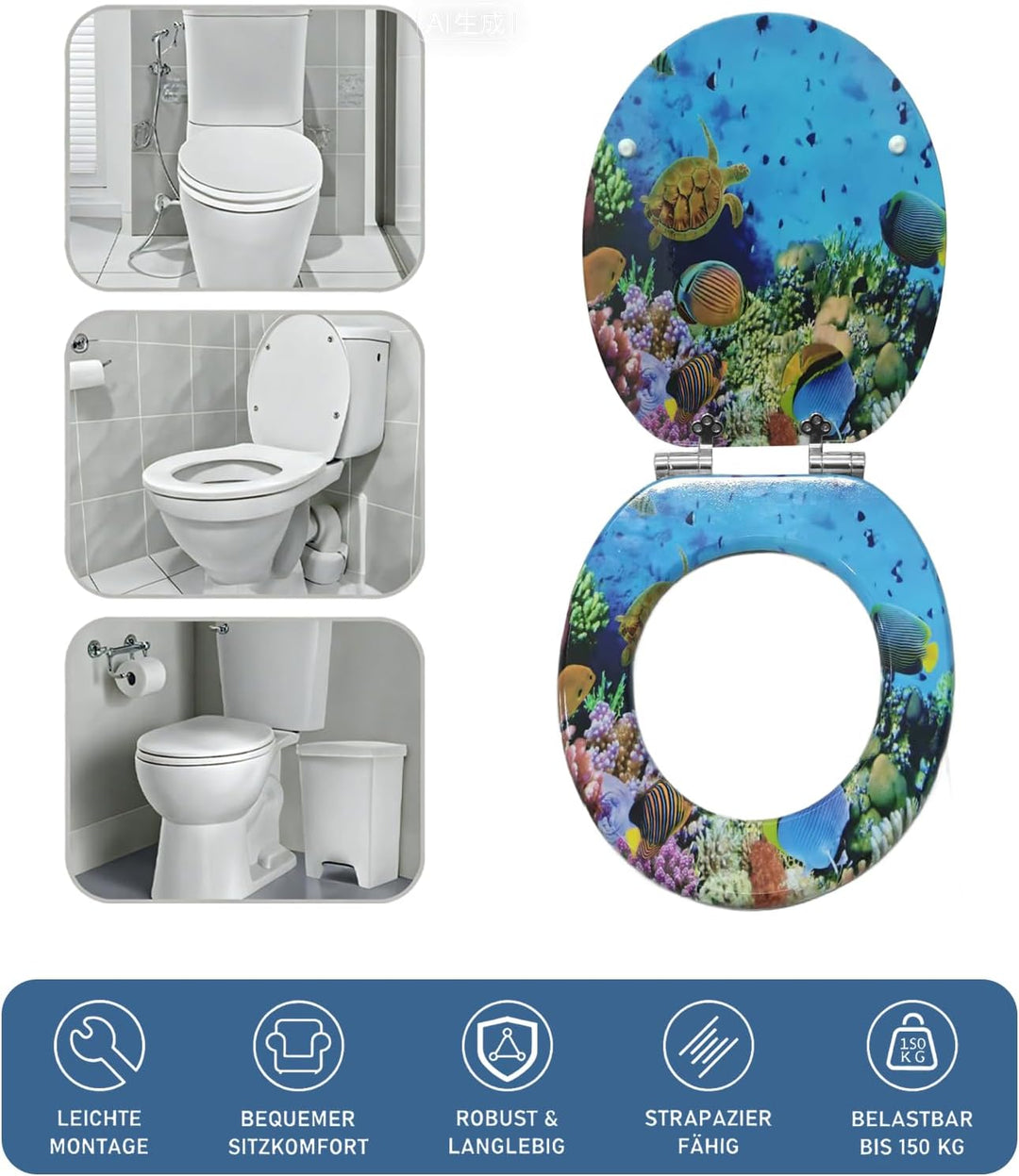 Toilettendeckel mit Absenkautomatik, WC Sitz mit Absenkautomatik Oval Form klodeckel Einfache Reinig