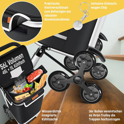 KESSER® Einkaufstrolley Treppensteiger mit Kühlfach klappbar mit 56L Kapazität und belastbar bis 50k