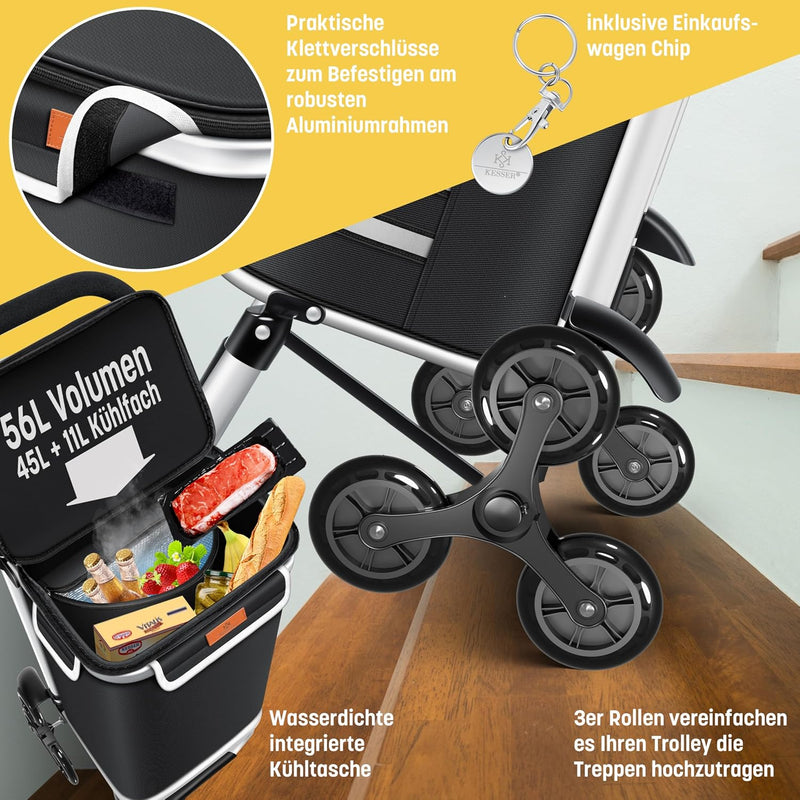 KESSER® Einkaufstrolley Treppensteiger mit Kühlfach klappbar mit 56L Kapazität und belastbar bis 50k
