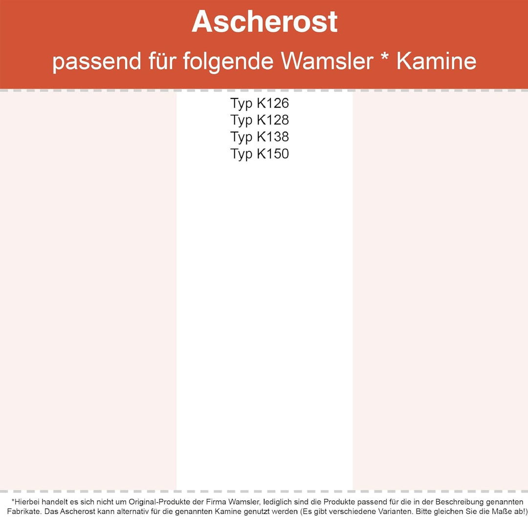 Kaminrost/Ascherost Eckig 285 x 135 x 15 mm passend für Wamsler ** Kaminöfen inkl. Modellübersicht -