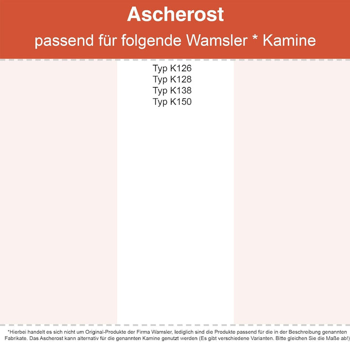 Kaminrost/Ascherost Eckig 285 x 135 x 15 mm passend für Wamsler ** Kaminöfen inkl. Modellübersicht -