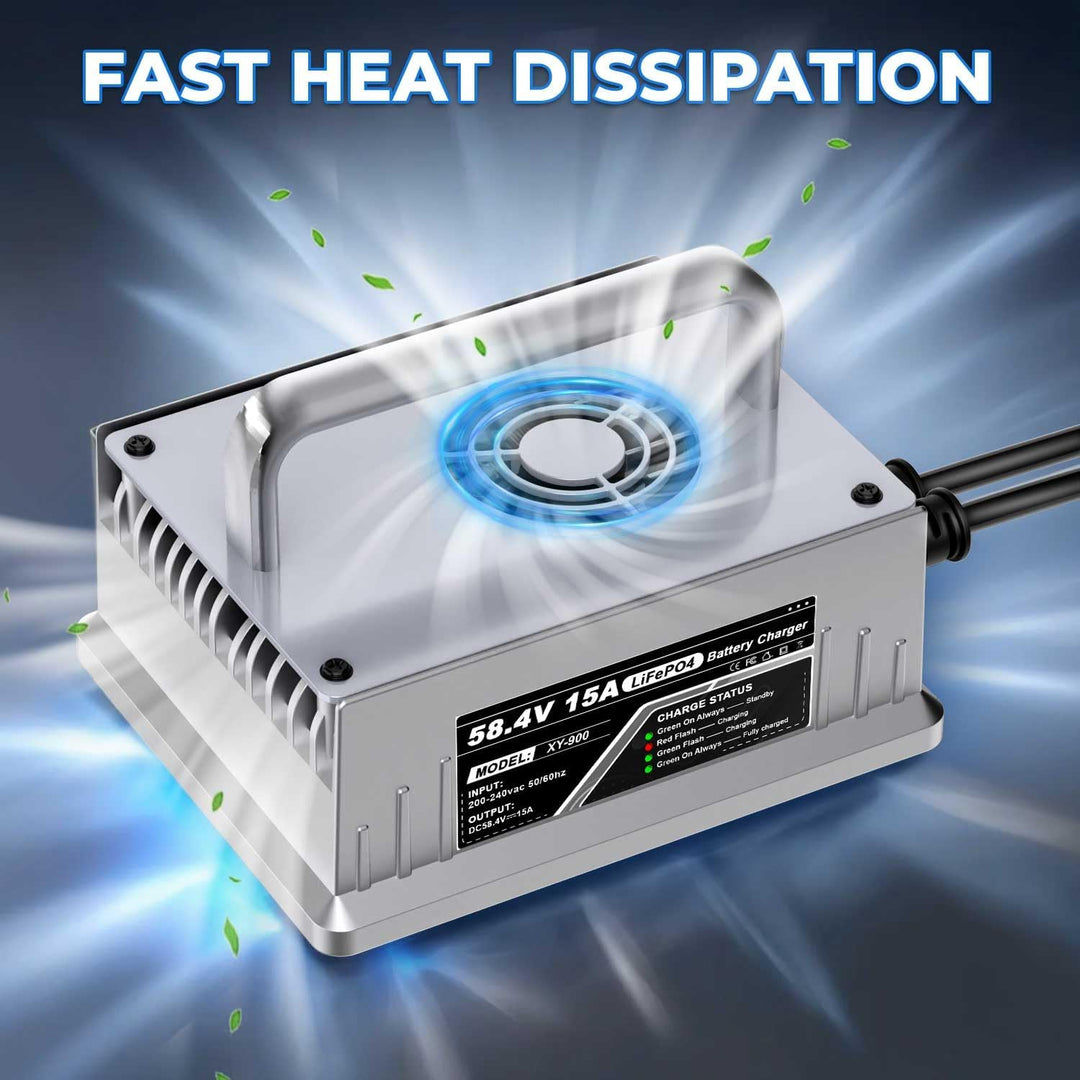 58,4V 15A LiFePO4 Ladegerät für 48V (51,2V) Lithium Eisenphosphat Batterieladegerät Schnellladung sc