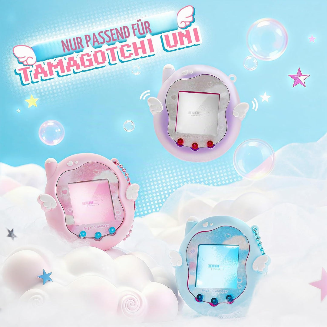 Kuitmor Süsses Engel-Flüstern Silikonhülle für Tamagotchi Uni, Ganzkörperschutz-Hülle mit Deko-Stick