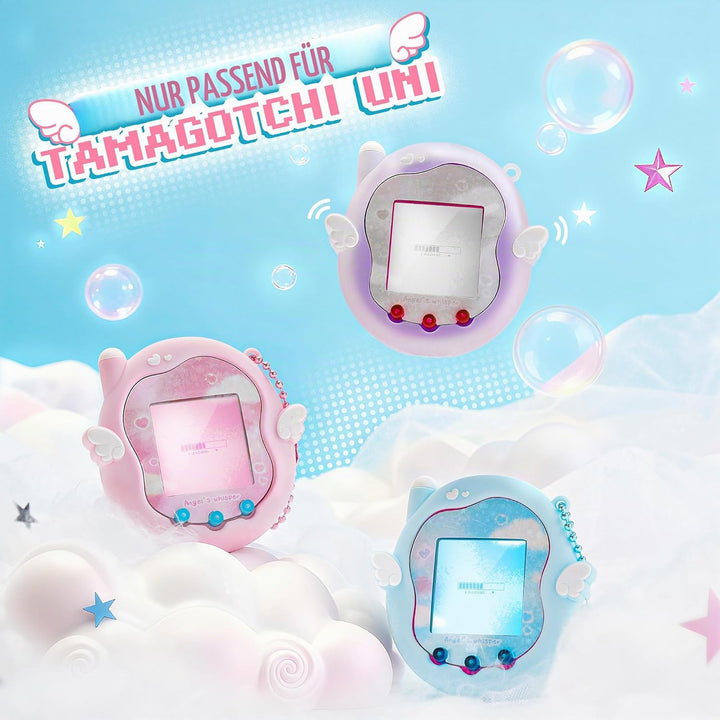 Kuitmor Süsses Engel-Flüstern Silikonhülle für Tamagotchi Uni, Ganzkörperschutz-Hülle mit Deko-Stick