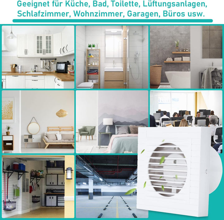 Badlüfter 150mm Wandventilator Mit Ruckstauklappe Badventilator, Abluftventilator Leise Weiss, für B