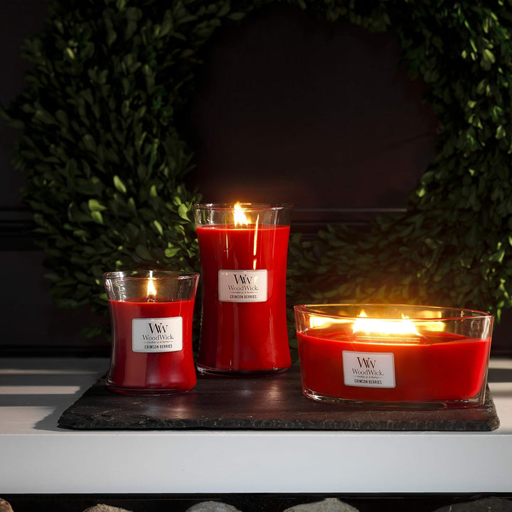 Grosse WoodWick Duftkerze im Sanduhrglas mit knisterndem Docht, Crimson Berries, bis zu 130 Stunden