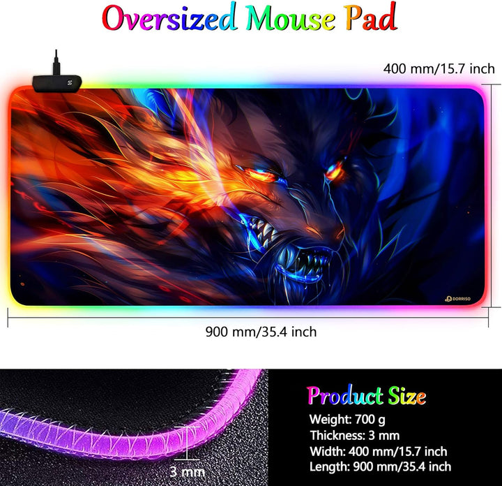 DORRISO Neu Gaming Mauspad Grosses RGB 900x400x3 mm XXL LED Schreibtischunterlage Wasserdicht Anti R