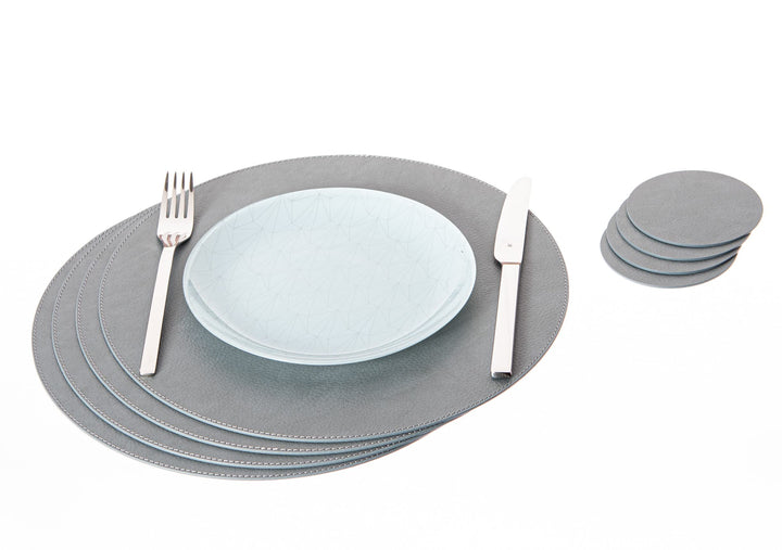 Nikalaz Rund Platzsets und Untersetzer aus recyceltem Leder, 4 Stück Platzdeckchen 33 cm und 4 Unter