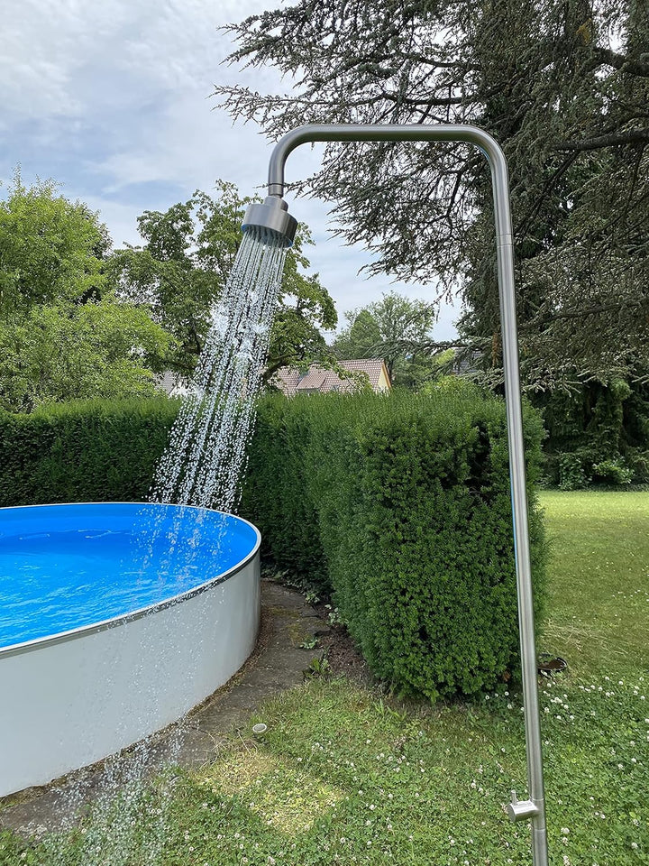 Design Gartendusche Aussendusche Pooldusche Deluxe aus hochwertigem Edelstahl Nickel gebürstet, Kopf