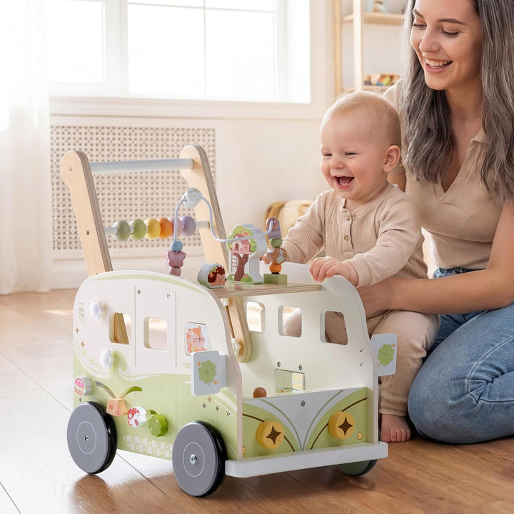 ROBOTIME Baby-Lauflernwagen Holz, Multifunktionale Aktivitäts-Lauflernhilfe mit Höhenverstellung und
