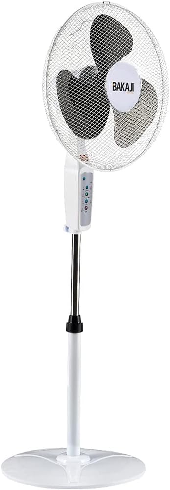 BAKAJI Standventilator mit Fernbedienung, Leistung 50 W, 3 Geschwindigkeiten, 40 cm, Höhe und Neigun