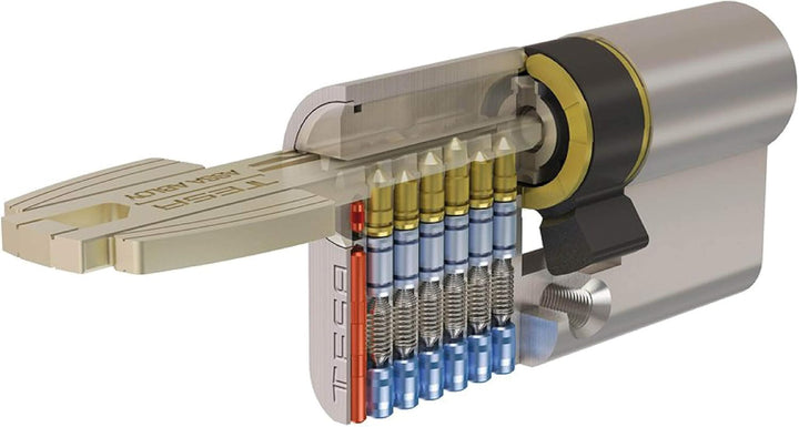Tesa Assa Abloy, T65D4550N, Sicherheitszylinder, T60 DS, Doppelkupplung, langer Nocken, Schlüssel, v