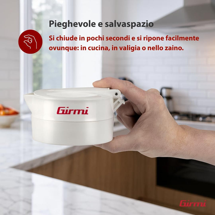 Girmi BL03 Faltbarer Wasserkocher aus Silikon, 0,6 Liter, 600 Watt, abnehmbares Kabel