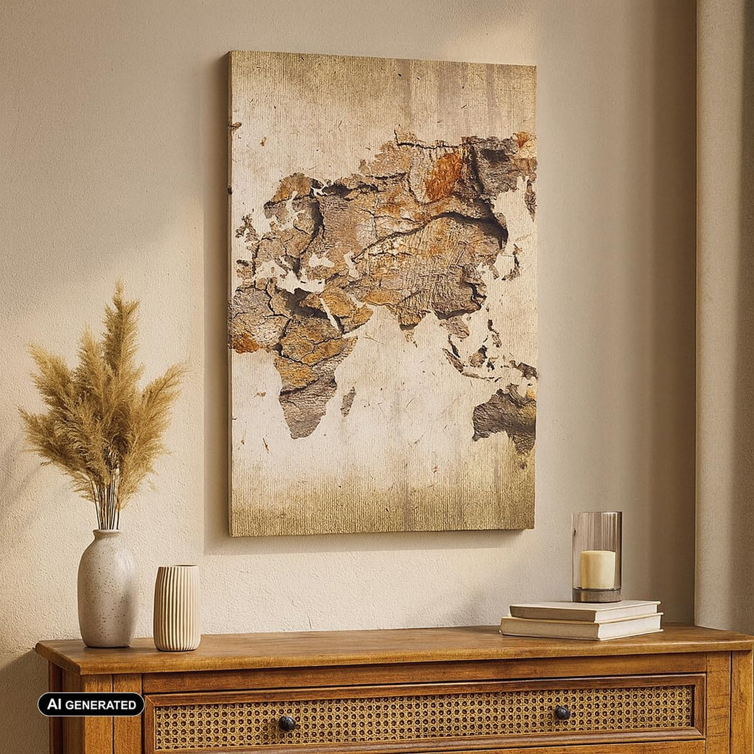 Bilder auf Leinwand 55x100cm Leinwandbild mit Rahmen Karte Welt modern Gross Wanddeko Bild Schlafzim