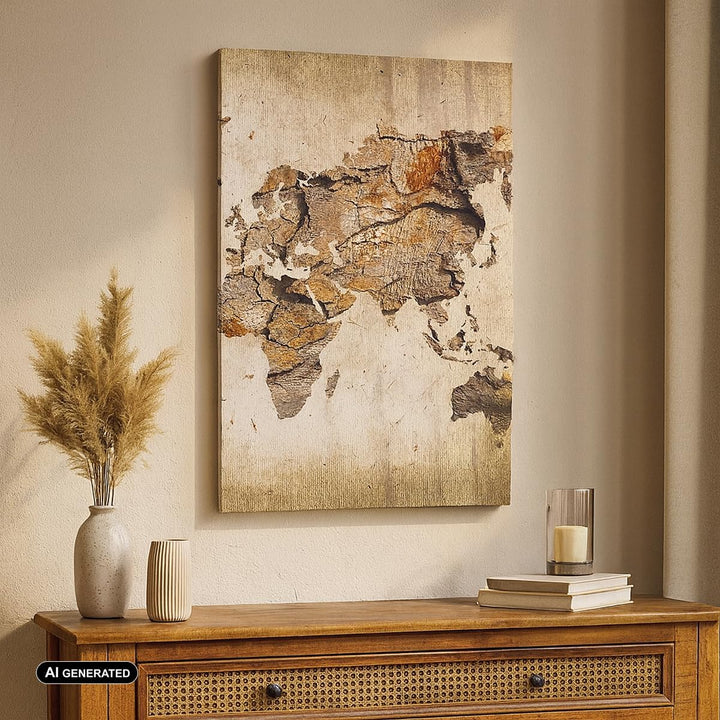 Bilder auf Leinwand 55x100cm Leinwandbild mit Rahmen Karte Welt modern Gross Wanddeko Bild Schlafzim