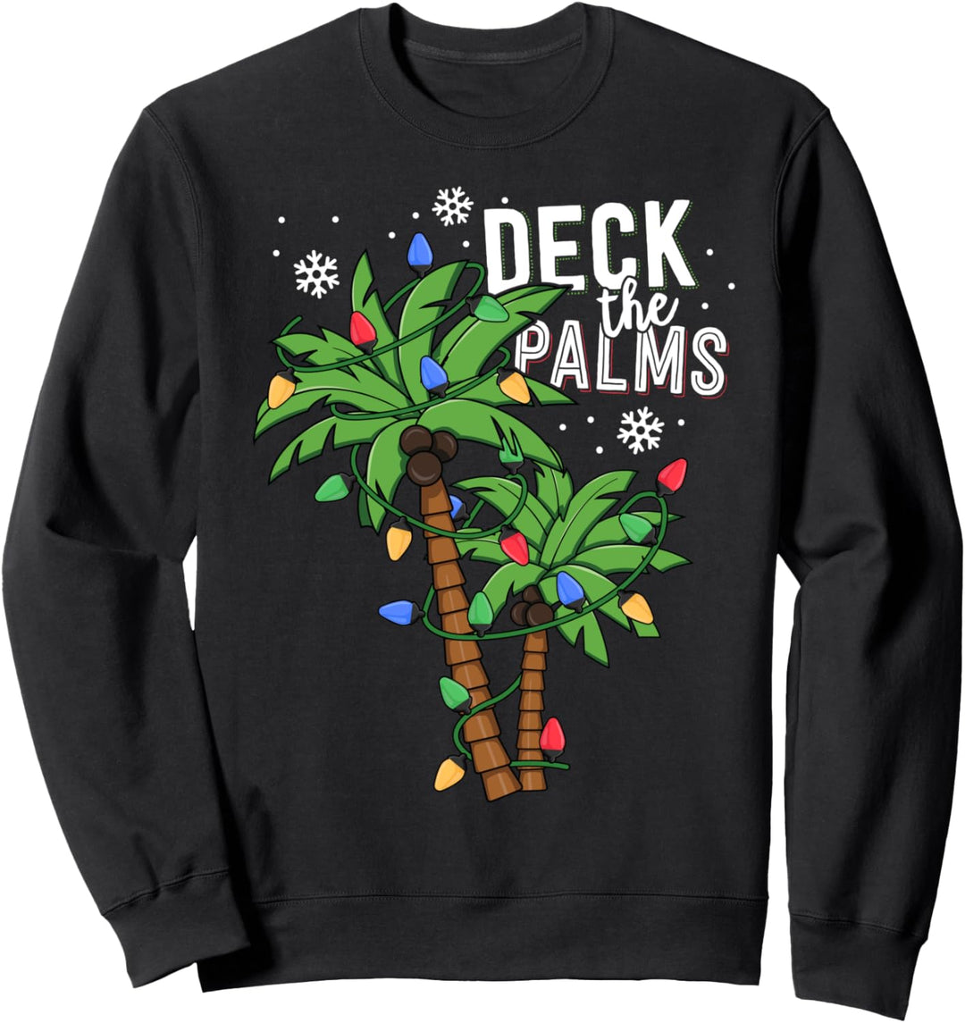 Deck The Palms Tropical Hawaii Christmas Palm Tree Lights Sweatshirt