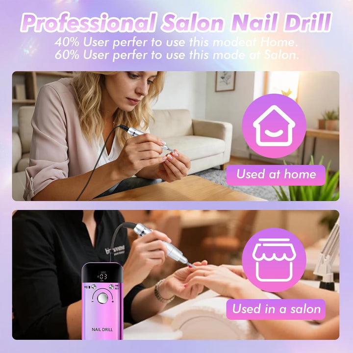 Professioneller Aufsteckbarer Nagelfräser, Elektrische Nagelfeile 30000U/Min mit LED Display, Profes