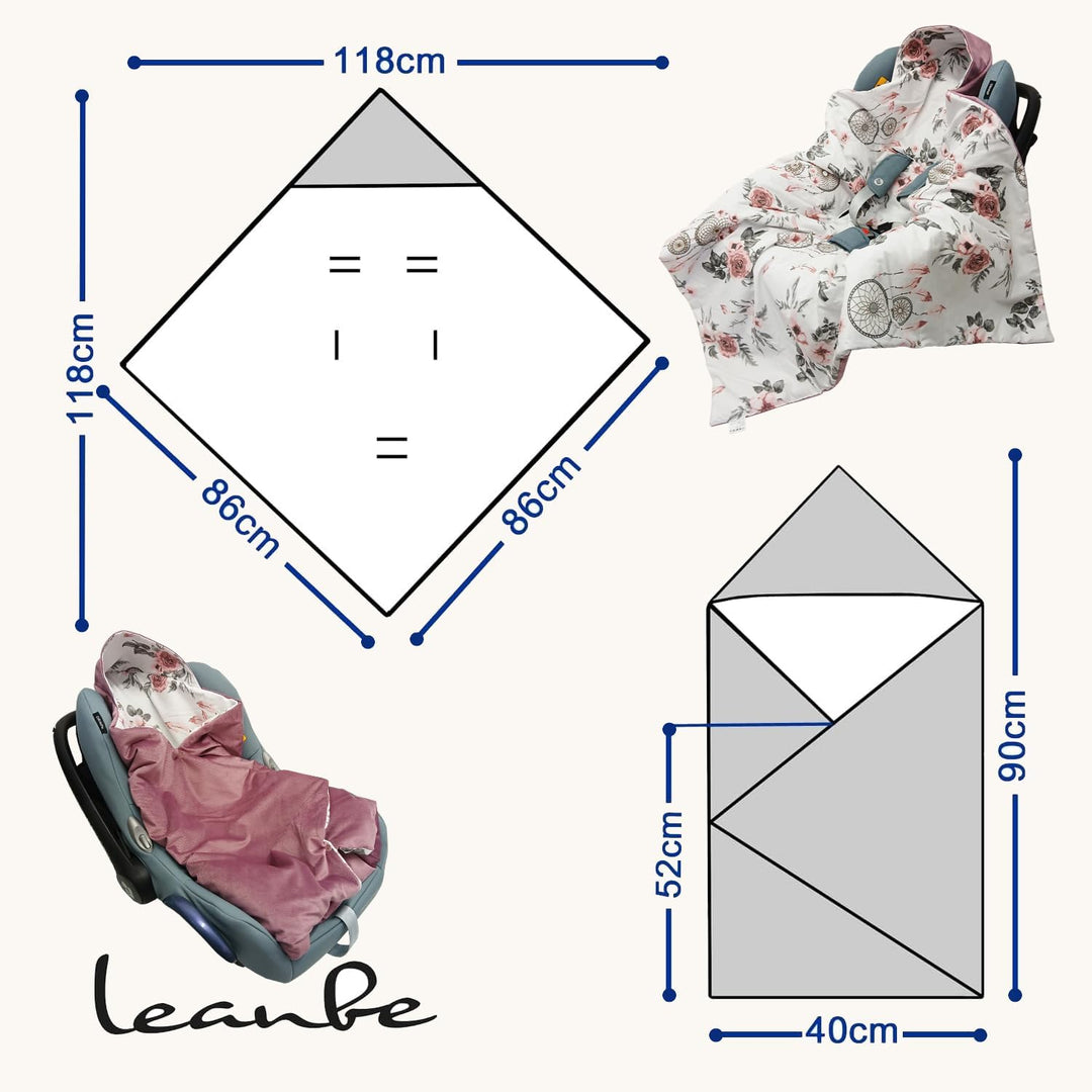 Baby Einschlagdecke Doppelseitig 86x86 cm Baumwolle-Velours für Kinderwagen und Babybett (Rosa Velou