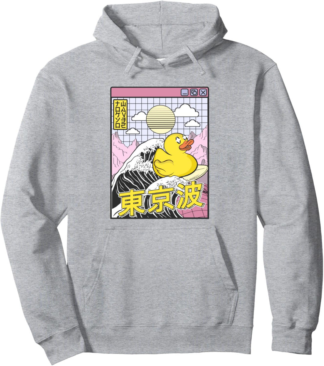 Gummiente Surfen Kanagawa Wave Kawaii Vaporwave Duck Pullover Hoodie