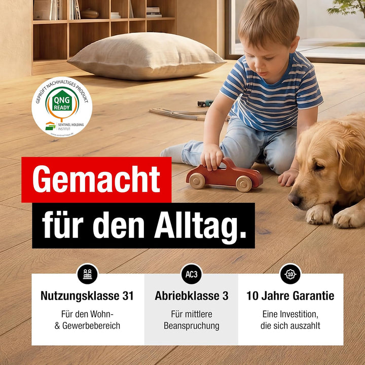 I 2,494 m² Laminat + kostenlose Trittschalldämmung &amp; Fussleiste I Maja Eiche I 7mm Holzoptik Oak I L