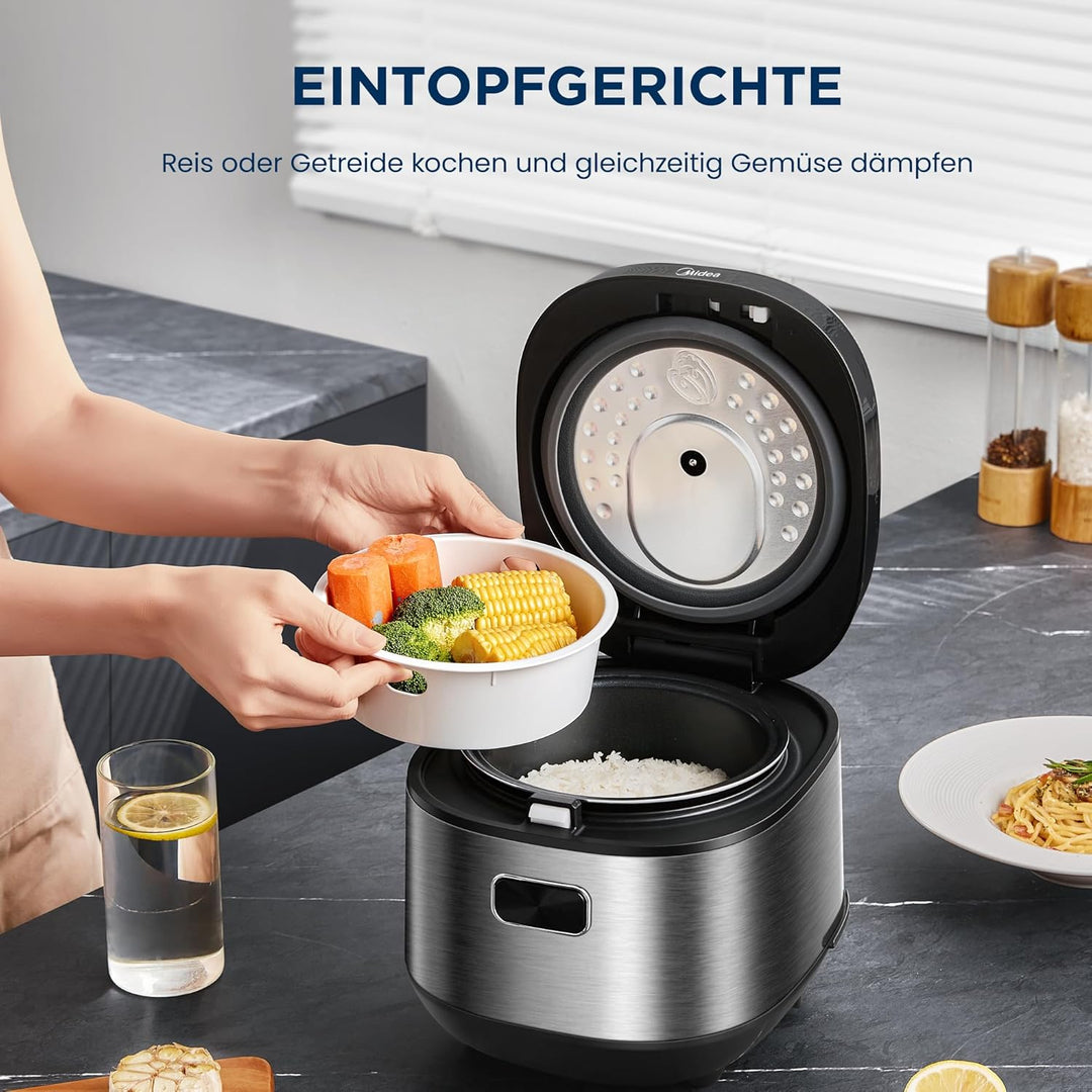 Midea Digitaler Reiskocher, Rice Cooker Klein 2L, Smart Berührungssteuerung Multicooker, mit Warmhal