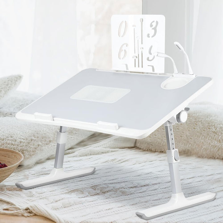 OHMG Laptop-Bett, höhenverstellbar und Winkel, faltbar, neigbar, mit Kühler/USB-Ports/Schublade, für