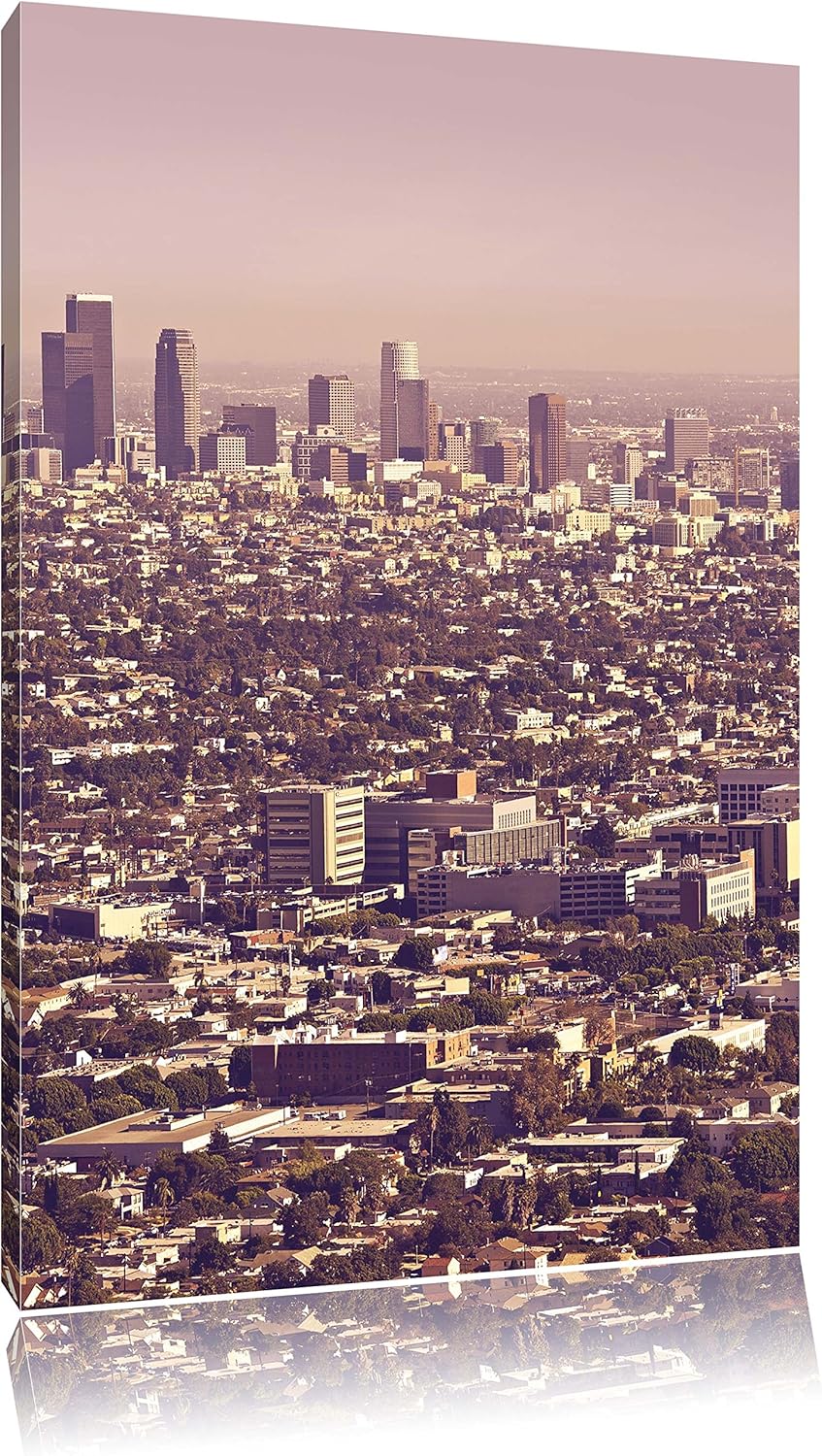 Los Angeles City Skyline, Format: 100x70 auf Leinwand, XXL riesige Bilder fertig gerahmt mit Keilrah