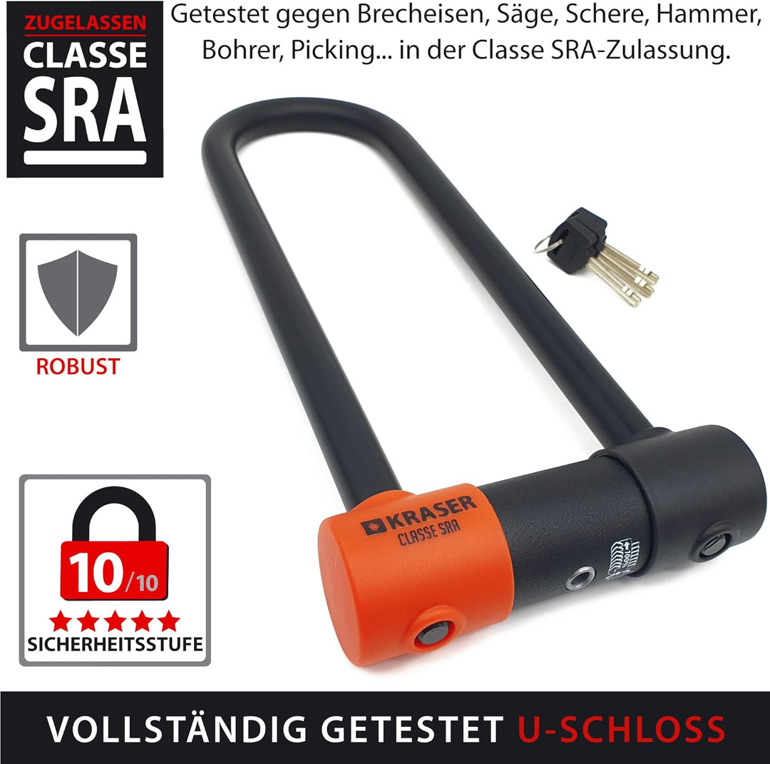 KRASER KR85L Anti-Diebstahl Motorrad Fahrradschloss Bügelschloss Vorhängeschloss U Homologiert SRA-S