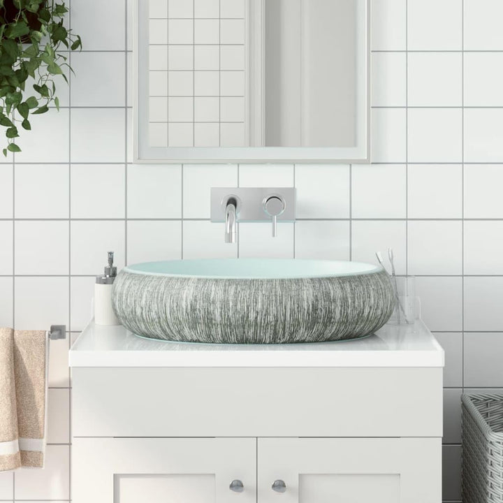 vidaXL Aufsatzwaschbecken, Oval Waschbecken mit Muster, Handgefertigt Waschtisch Waschschale für Bad