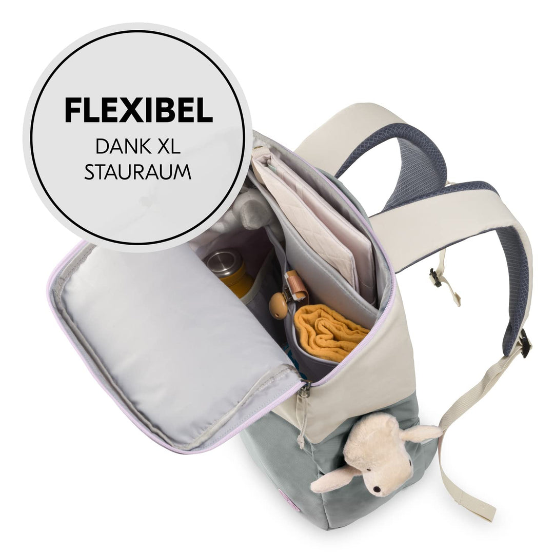 hauck Pack N Walk, Beige Sage - Wickelrucksack und Wickeltasche 22 Liter mit Innentaschen, Aussenfäc