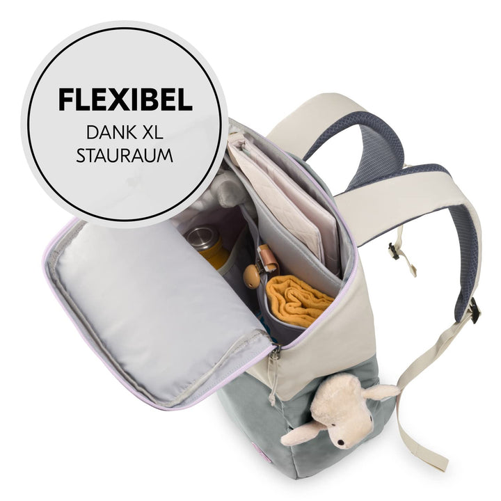 hauck Pack N Walk, Beige Sage - Wickelrucksack und Wickeltasche 22 Liter mit Innentaschen, Aussenfäc