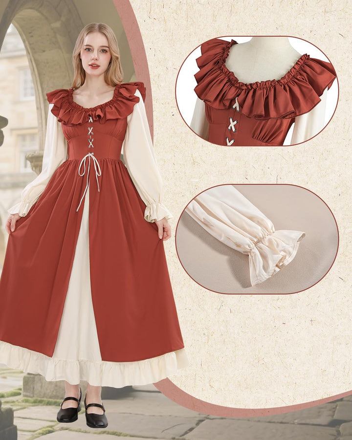 CR ROLECOS Renaissance Kleid Kurzarm Mittelalter Kleidung Damen Puffärmel Viktorianisches Ballkleid