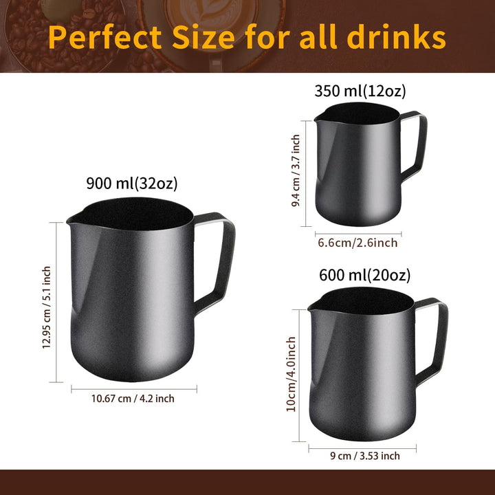 TechKen Milchkännchen,Milchkanne Edelstahl 900ml(32oz), Barista Zubehör Kaffee Milch Kännchen für Es