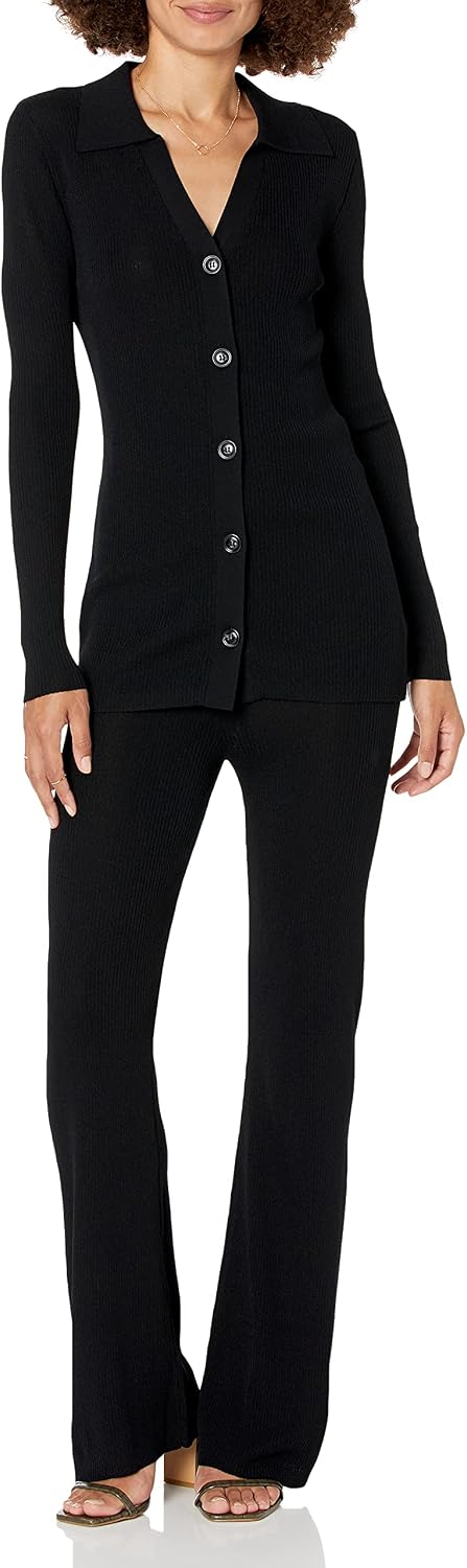 The Drop Constance Ripp-Pullover mit Knopfleiste für Damen XS Schwarz, XS Schwarz