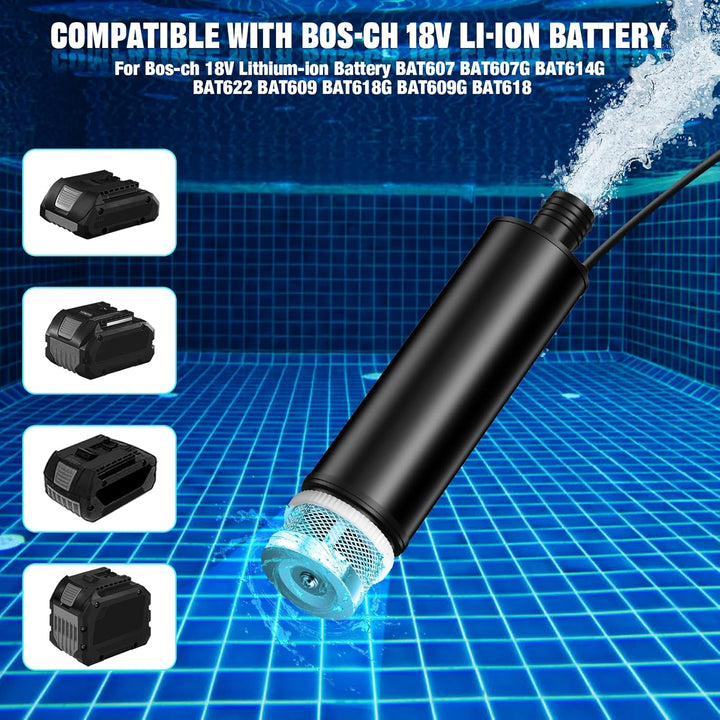 Tauchpumpe für Bosch Akku 18V GBA Professional, Elektrische Wasserpumpe 30L/MIN Wasserdurchfluss mit