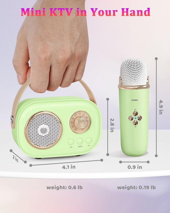 PRUNUS Karaoke Maschine Kinder mit 2 Mikrofonen, Mini Karaoke Set mit Stereosound und Heavy Bass für