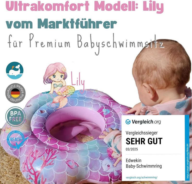 EDWEKIN® Baby Schwimmring, Schwimmhilfe Meerjungfrau, Schwimmsitz Kleinkinder, Baby Float, ab 6 Mona