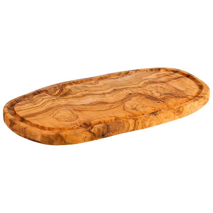 APS 1021 Servierbrett "OLIVE", 34,5 x 18,5 cm, Höhe 2 cm, mit Saftrille, Olivenholz, naturbedingte A