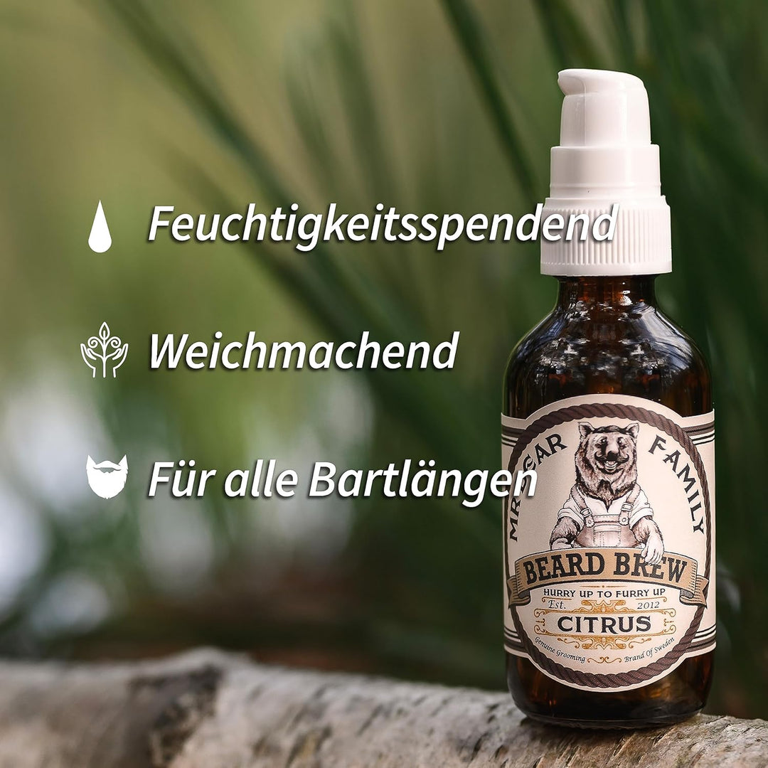 Mr Bear Family Bartöl Herren - Citrus - pflegt und unterstützt Bart Wachstum - nährreiches Bartpfleg