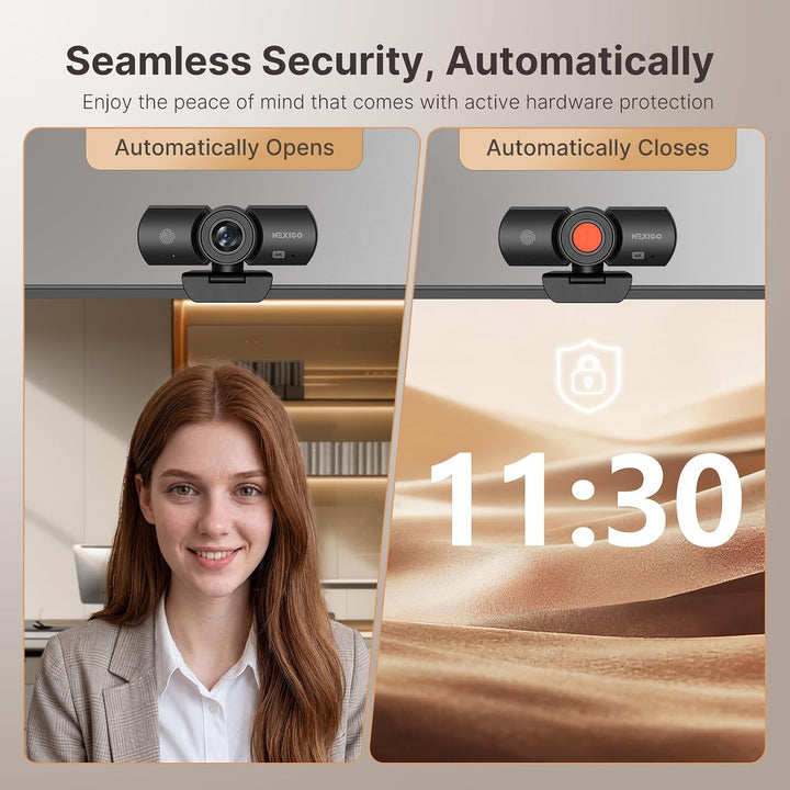 NexiGo HelloCam Lite 4K Webcam, Auto elektr. Shutter, echte Privatsphäre, 9-Stufen Digitalzoom, 1080