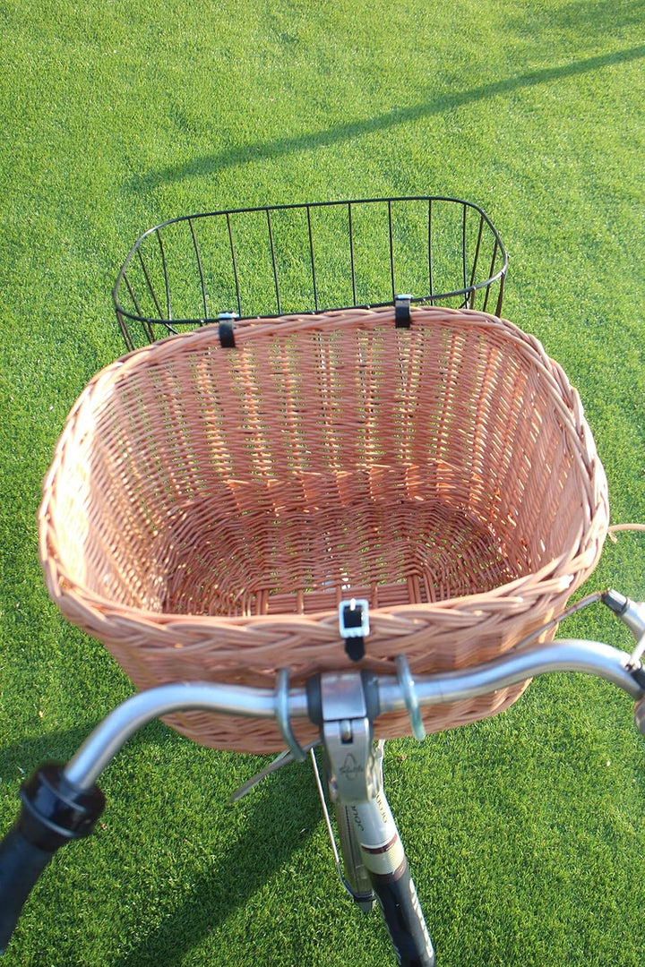 Hundefahrradkorb für Fahradlenker aus Weide mit Metallgitter und Kissen XL oder XXL Weidenkorb Hunde