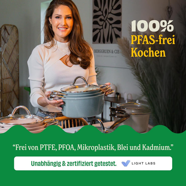 Cook & Pan - Go Blue Topfset und Pfannenset, 3-teilig-Induktionsgeeignet-PFAS frei Keramik-Beschicht