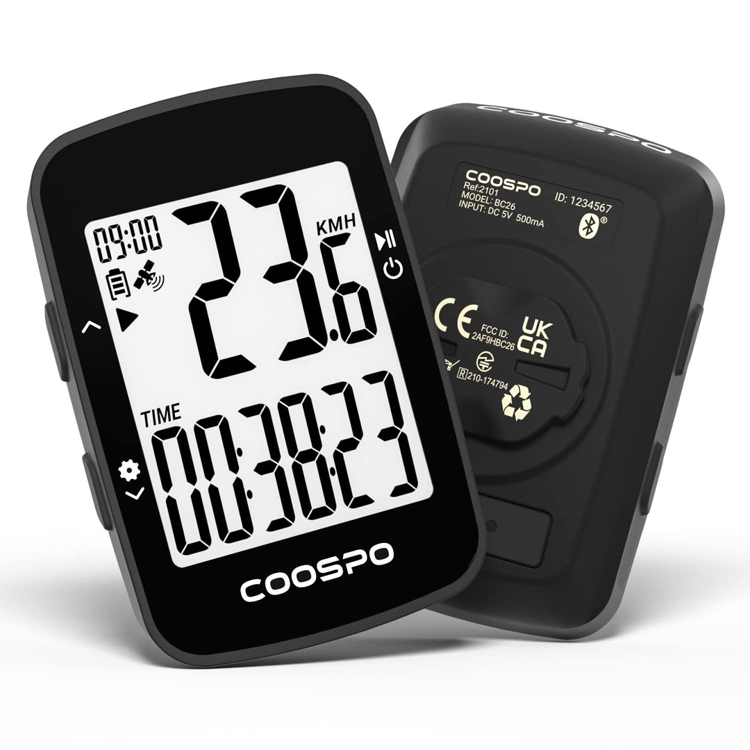COOSPO BC26 Fahrradcomputer, GPS, Bluetooth, kabellos, mit Geschwindigkeitsalarm, 2,3-Zoll-LCD-Displ