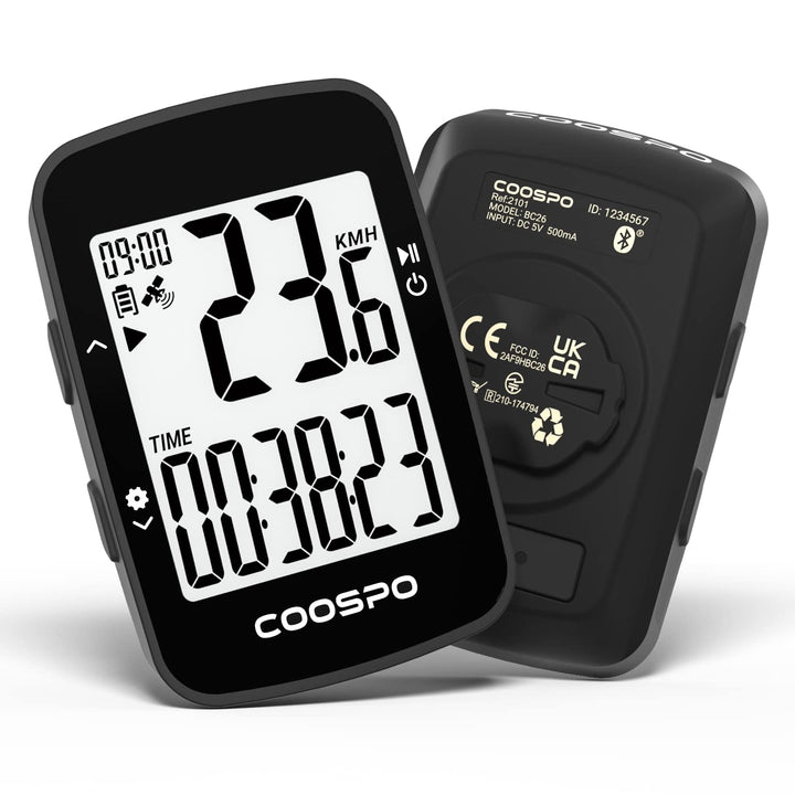 COOSPO BC26 Fahrradcomputer, GPS, Bluetooth, kabellos, mit Geschwindigkeitsalarm, 2,3-Zoll-LCD-Displ