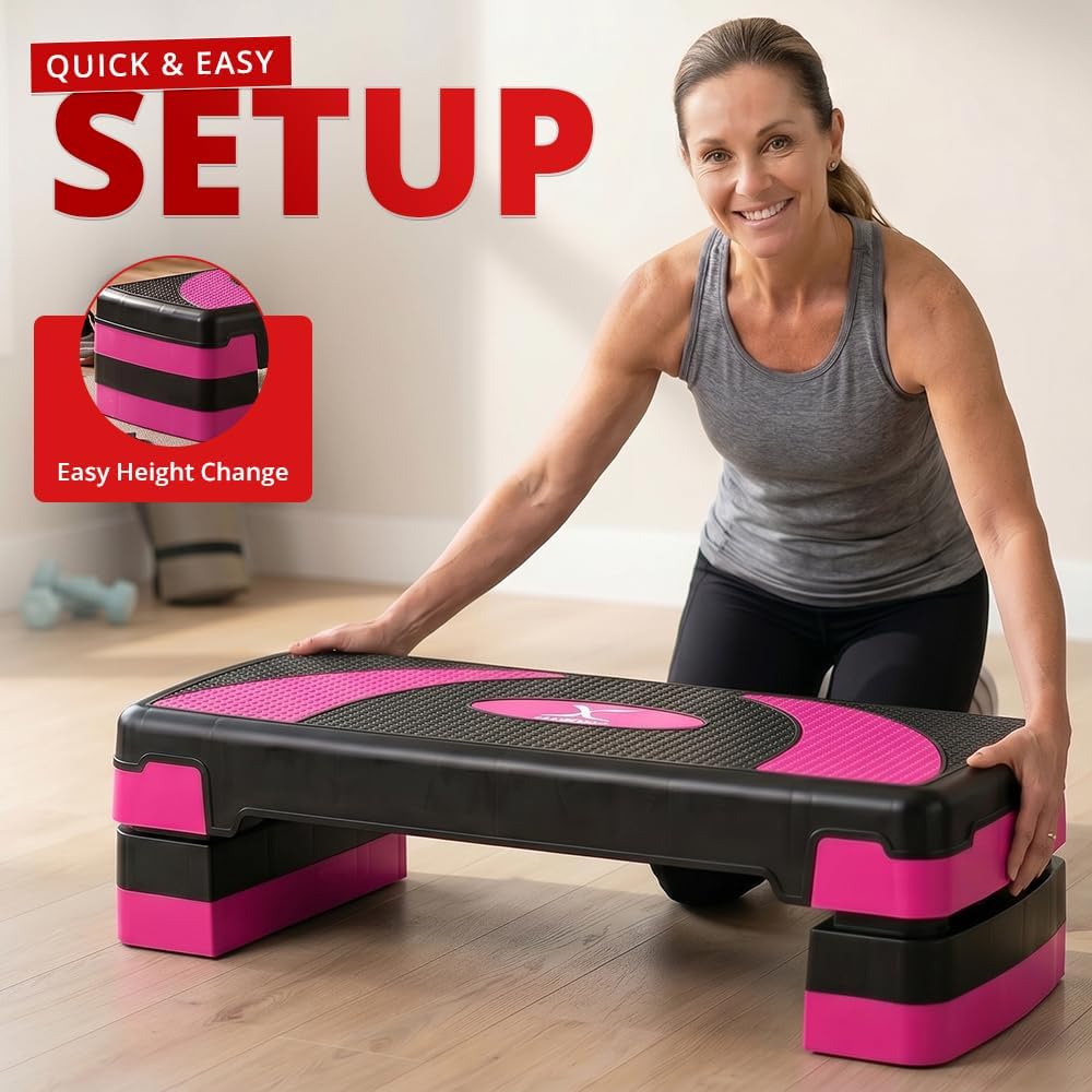 MAXSTRENGTH Aerobic-Übungs-Stepper, 3 höhenverstellbare Stufen, 10 cm, 15 cm, 20 cm, geeignet für Ca
